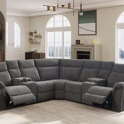 Gray microfiber fully reclining sectional couch