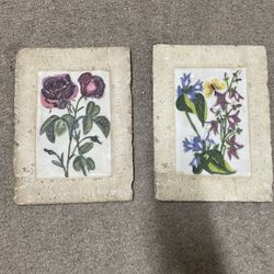 Stone Slab Flower Wall Art Set Of Two 