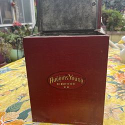 Vintage Huggins-Young Coffee Co. Tin – Red Advertising Canister – Hinged Lid