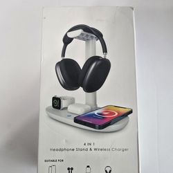 Boxed 4-in-1 Headphone Stand with Wireless Charger for Phone, Watch & Earbuds