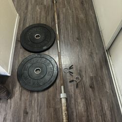 7 Ft 45 Lb Barbell ( Rusty ) With 2x10 Lb Bumper Weights $40 Firm