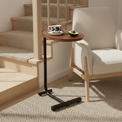 Crest Modern Wood & Metal C-Shaped Side Table, Brown