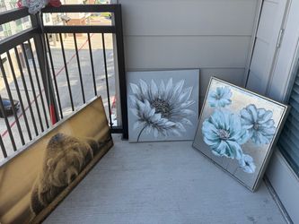 Set of 3 Large Wall Art Canvases – Bear & Floral Decor