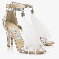 Jimmy Choo Viola Ostrich Feathers White/crystal Mix - Size 6