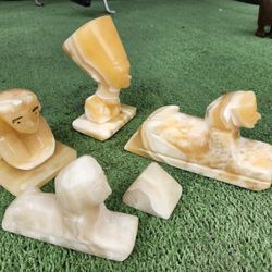 Egyptian Marble Carved Figures Lot Of 5