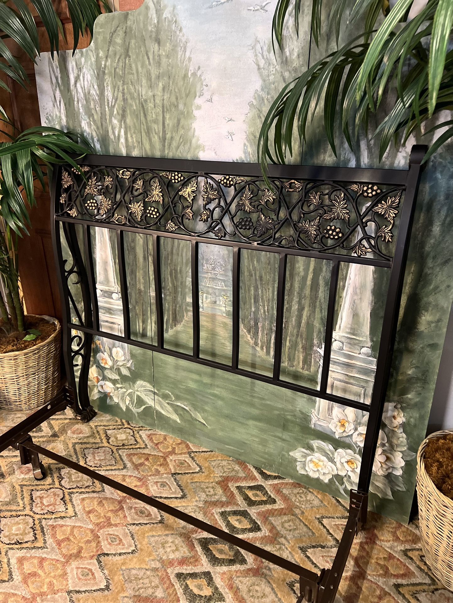 Black and Gold Metal Full Size Bed Frame Metal Headboard (Delivery Service Available)