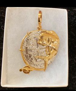 Atocha silver coin pendant in Mahi Mahi Gold Bezel