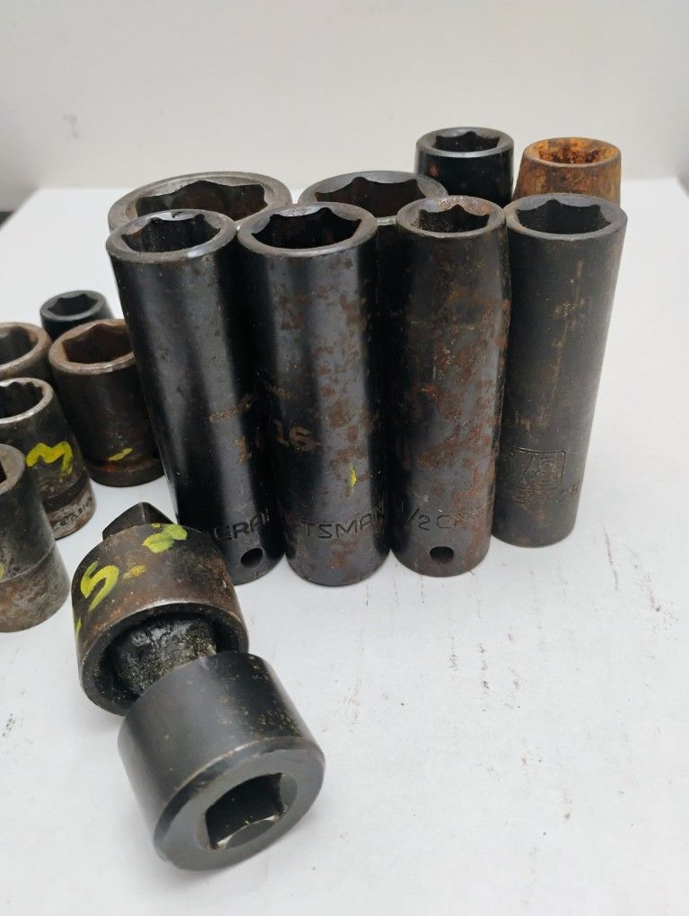 Impact socket almost all are Craftsman or proto included is a 1/2 proto swiveL.
