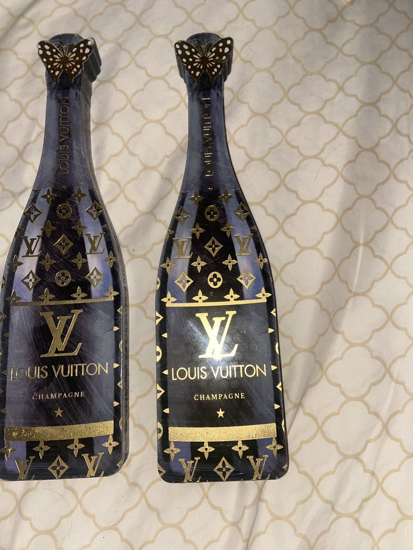 Louis Vuitton Champagne Bottle Wood Decor Stand