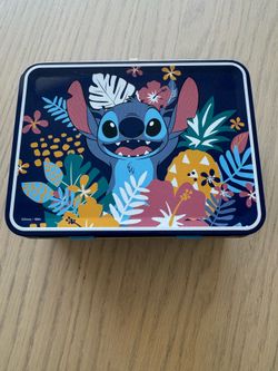 Disney Lilo & Stitch Metal Tin Lunchbox with Latch, Tropical Floral Design 6x4