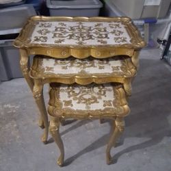 Italian Florentine Gold Nesting Table Set 1950s