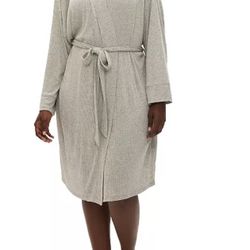 GAPBody Women's Long-Sleeve Ribbed Belted Robe - Grey - SZ L And XL
