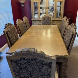 Dining Set With 8 Chair And Hutch Cabinet Lamp  