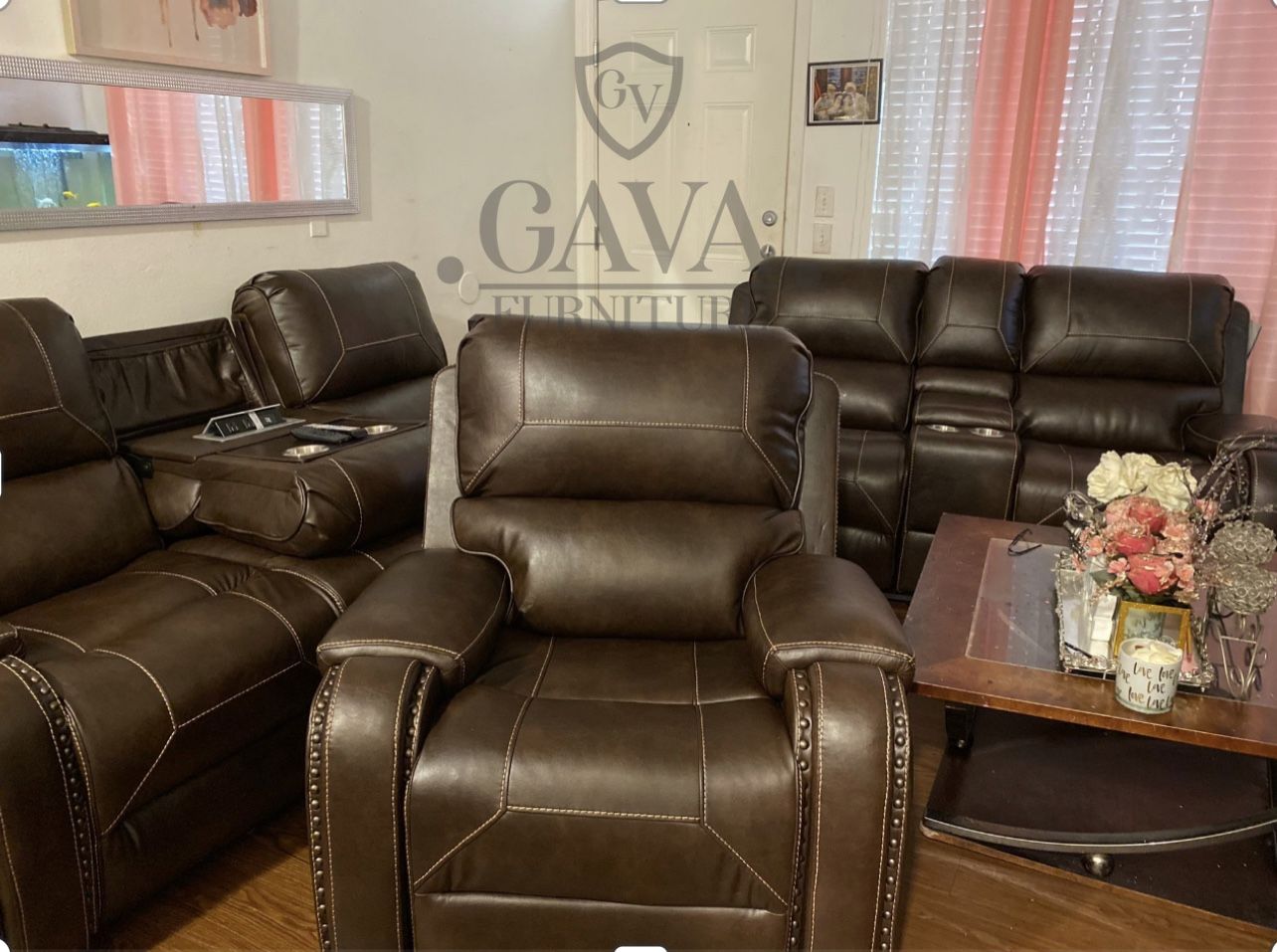 Sofa Drop Down Table with Power Outlet/USB Charging Ports Loveseat with Gliders and Storage Console with Power Outlet/USB Charging Ports Rocker Reclin