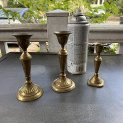 3 BRASS CANDLESTICKS 