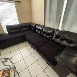 Large Black Faux Leather Couch