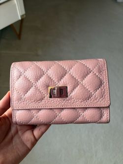 Pink Quilted Leather Trifold Wallet
