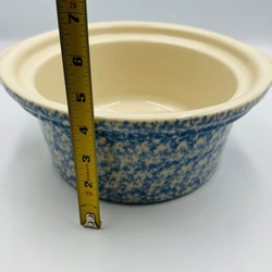 Henn Blue Spongeware Crock Bowl Stoneware Baking Dish 9” Rustic Farmhouse