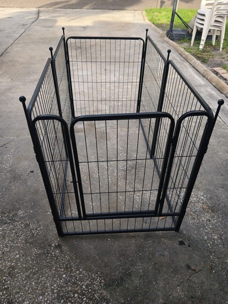 Black Aluminum 32" Metal Dog Playpen Fence Yard 6 Panels With Swing Door