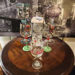 Lot of Hand Painted Oversized & Customized Wine Glasses 🍷 