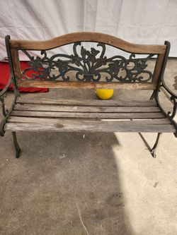 Metal and wood outdoor 2 man bench