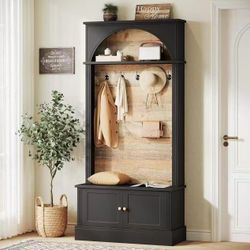 LD0044/LD0131 70.86" Hall Tree with Storage Bench, 4-in-1 Design Entryway Bench with Coat Rack, Farmhouse Hall Tree with 5 Hooks and Adjustable Shoe S