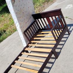 Toddler Bed + Mattress – Solid Wood w/ Rails (Some Wear, Priced Low!)