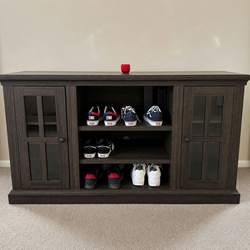 Dark Brown Wood TV Stand – Like New, 62in Wide, Fits 60in TV - Brandon, FL