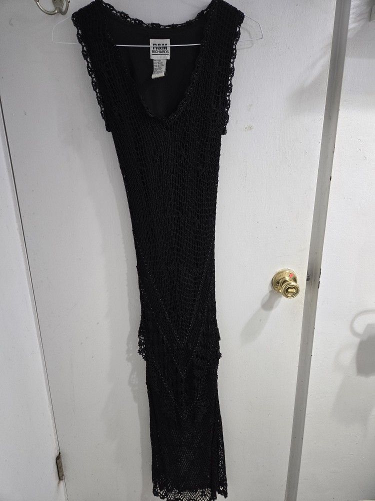 Black Crochet Beaded Long Figure Forming Dress