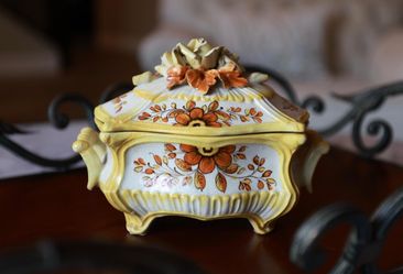 Italian Vintage Hand Painted Yellow Floral Ceramic Trinket Box