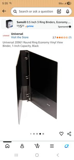 Universal Round Ring Economy Vinyl View Binder, 1-Inch Capacity, Black