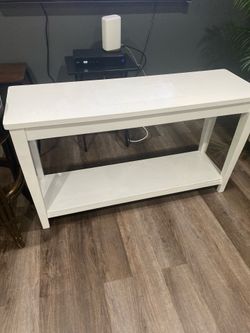 White wood side table