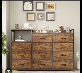 Dresser With Shelves – Wide Bedroom Storage Cabinet & TV Stand With Wood Top And Metal Frame - Brown