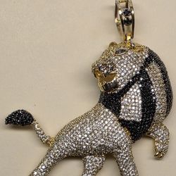 Lion Diamond Encrusted Pendant Heavy Silver Tone