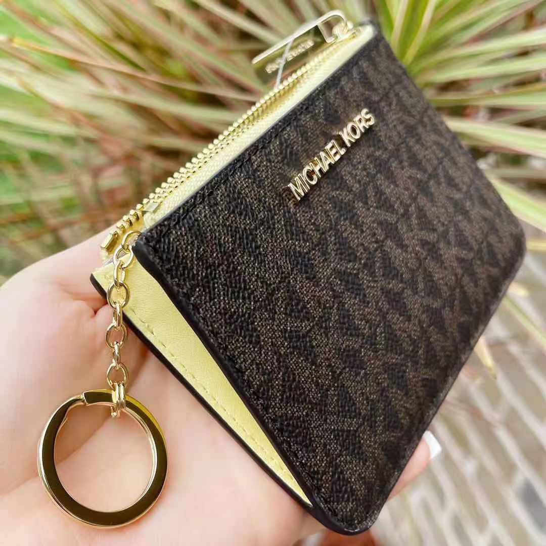 Michael Kors Key Ring Zip Coin Pouch Card ID Holder Brown MK