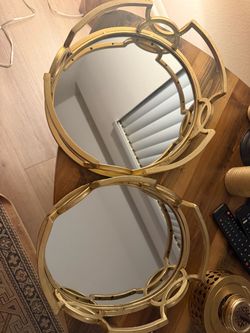 Set of 2 Gold Mirrored Decorative Trays with Handles