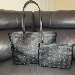 MCM Anya Shopper Top Zip Medium Shopper (Black) Tote Handbags
