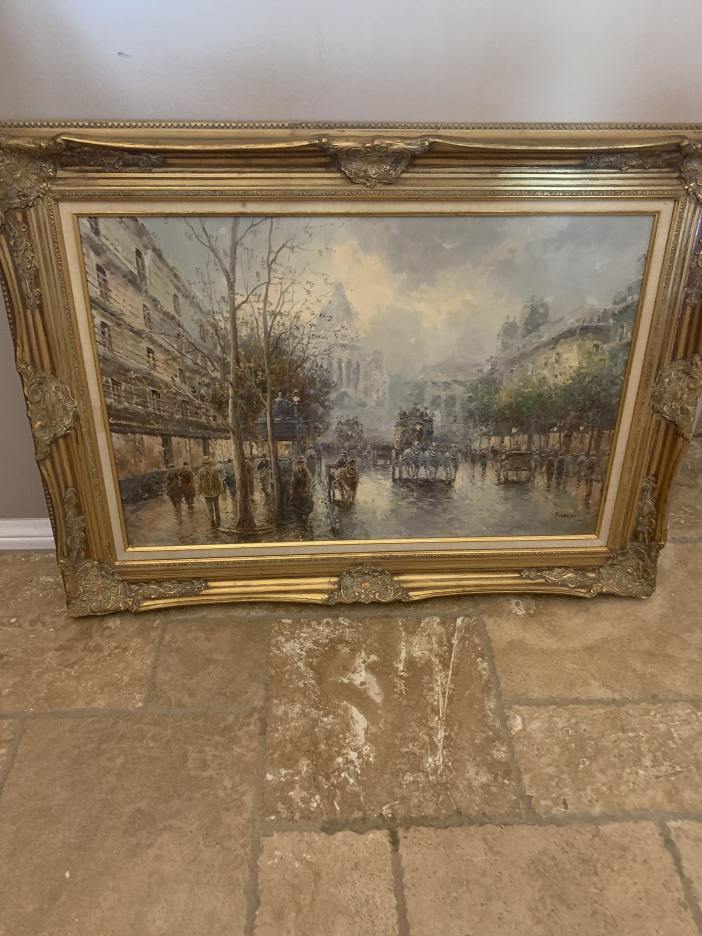 Large Vintage J . Gaston Oil Painting
