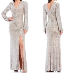 Silver Sequin Long Gown , Prom Dress , Wedding