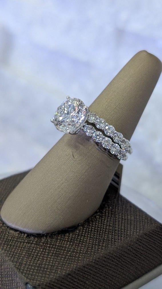 6.03Ctw Round Diamond Ring Set Engagement And Wedding Band 14kw