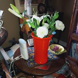 Contemporary BAUER 2000 Orange Cylindrical Cinched Vase Xlnt