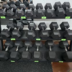 Hex dumbbells rubber 5-100lbs with two tier 3 dumbbell racks gym equipment exercise fitness weights