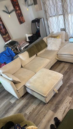 Beige Sectional Sofa with Ottomans
