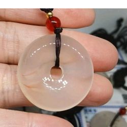 Natural White Brownish Yellowish Icy Agate Chalcedony Donut Jade Pdnt Healing Stone Size 30x6mm Rope Necklace 