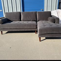 Brand New. Mid Century Modern Velvet Sofa Sectional. Retails Over $2300