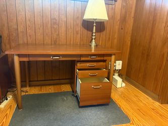 Desk and filing cabinet
