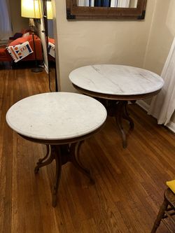 Set of 2 antique genuine marble tables