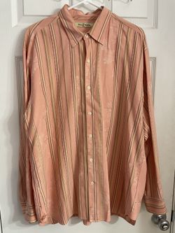 Tommy Bahama Striped Silk Blend Button Down Mens Long Sleeve Shirt Pink Peach XL