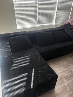 Black Corduroy Sectional Sofa with Chaise