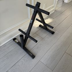 Weight Plate Rack And  BARBELLS